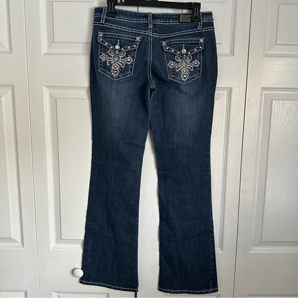 Earl Jean Jeans Womens 7 Blue Bootcut Embellished Rhinestone Denim Studded Bling